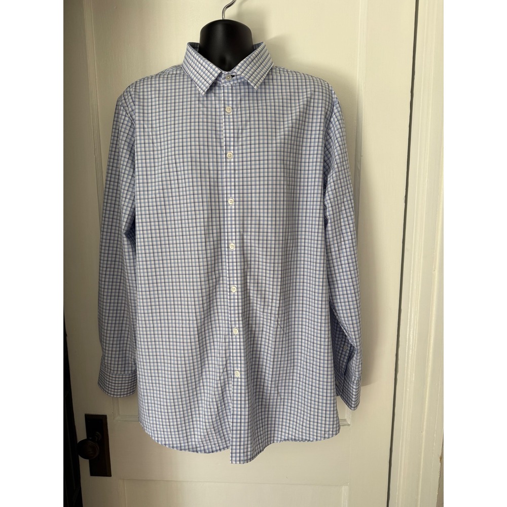 Mizzen+Main Performance Shirt Mens XXL Blue White Grid Trim Fit Excellent
